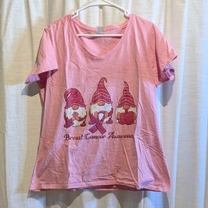 Breast Cancer Awareness Tee Shirt With Gnomes Size XL A3